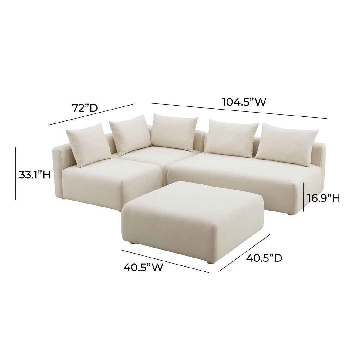 Hangover Cream Performance Linen 4-Piece Modular Chaise Sectional | BeBoldFurniture