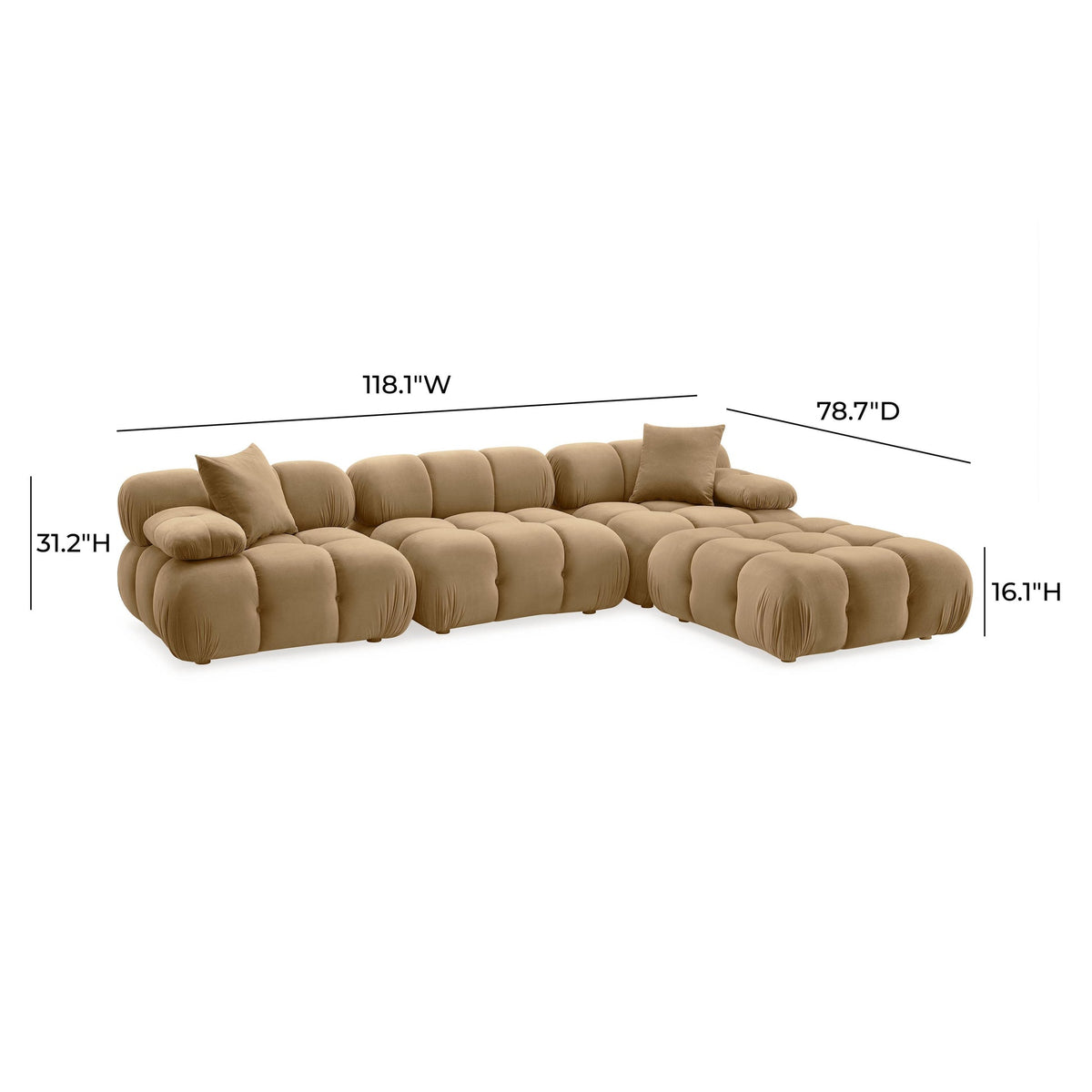 Calliope Cafe Au Lait Performance Velvet 4-piece Modular Sectional | BeBoldFurniture