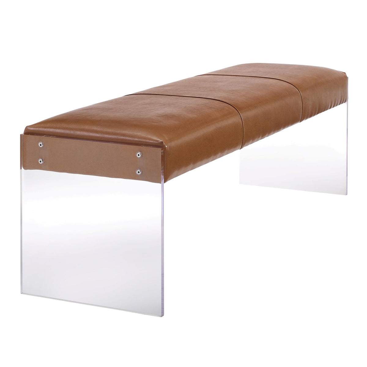 Envy Brown Leather/Acrylic Bench | BeBoldFurniture