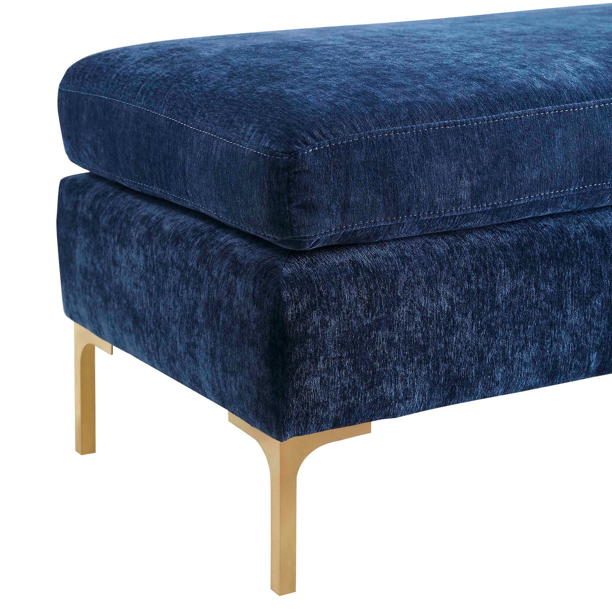 Delilah Navy Textured Velvet Bench | BeBoldFurniture