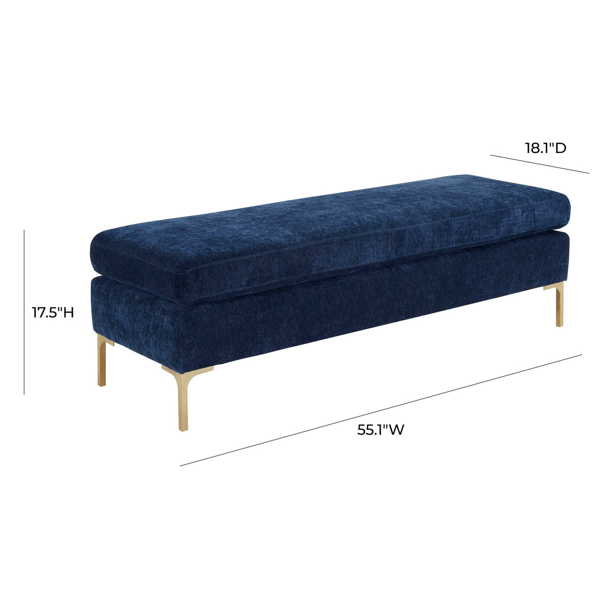 Delilah Navy Textured Velvet Bench | BeBoldFurniture