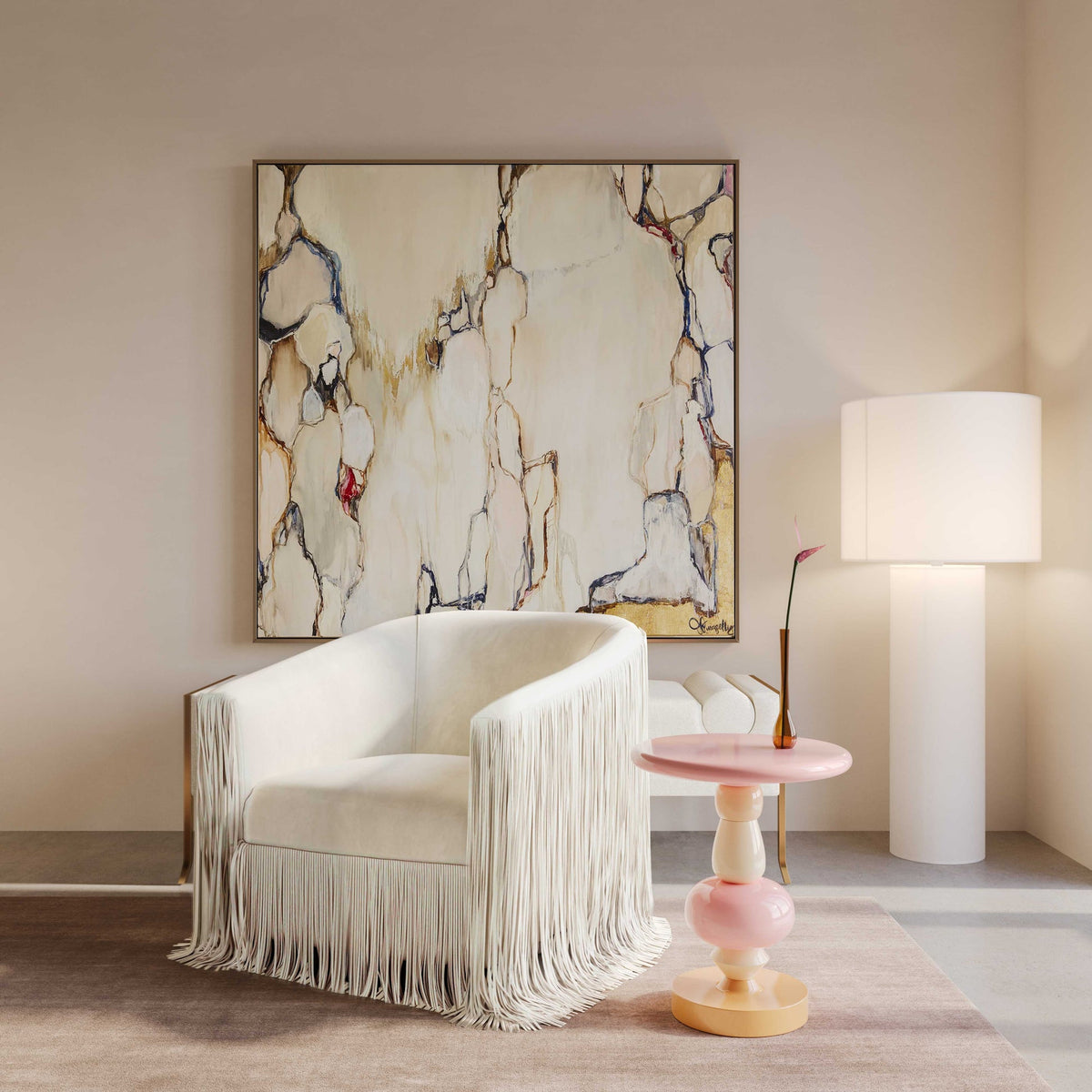 Cleopatra Cream Linen Floor Lamp | BeBoldFurniture