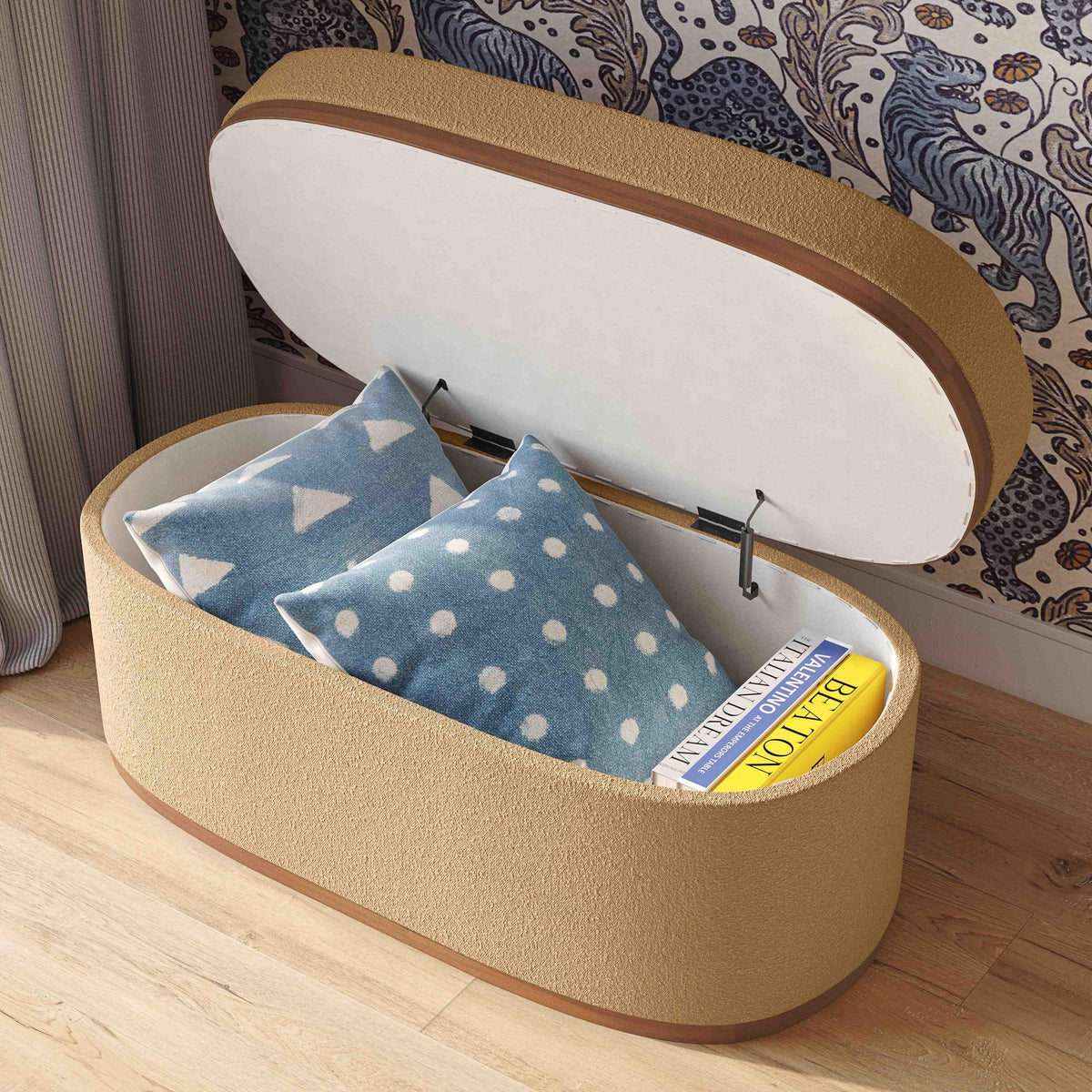 Olivier Peach Boucle Oval Storage Ottoman | BeBoldFurniture