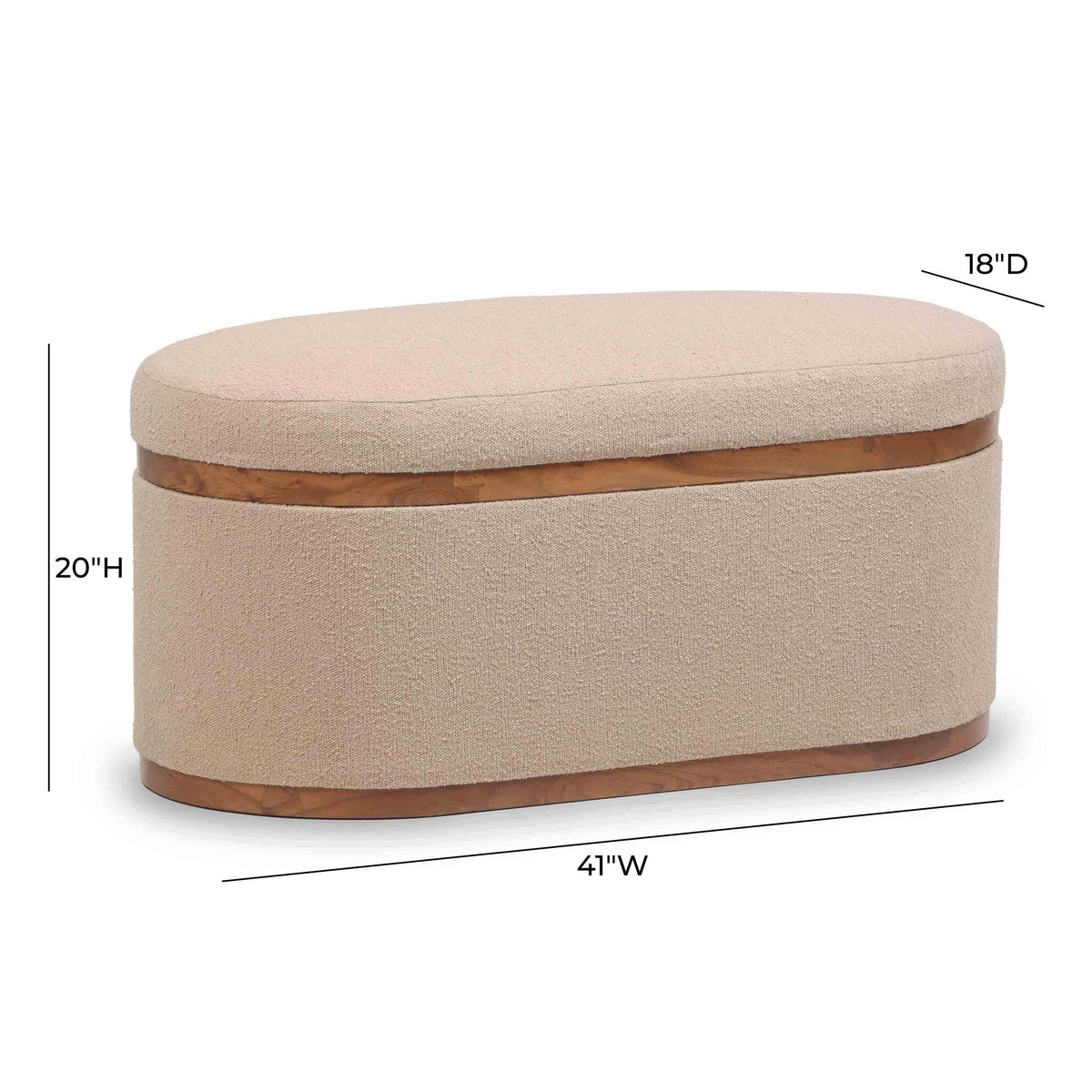 Olivier Ivory Boucle Oval Storage Ottoman | BeBoldFurniture