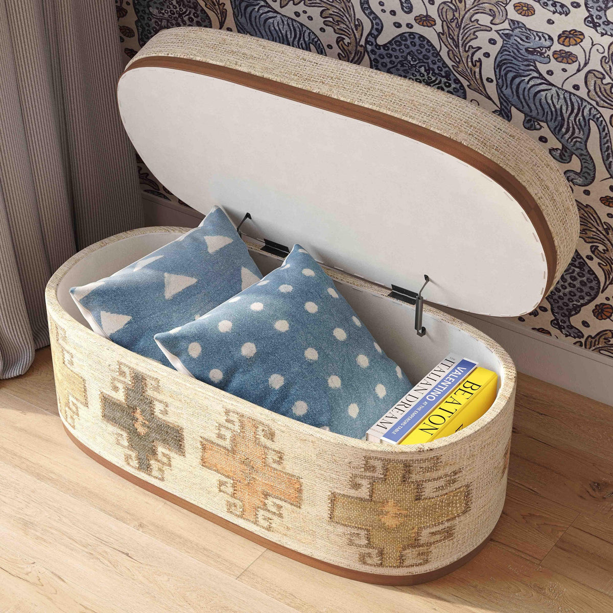 Olivier Cotton Oval Storage Ottoman | BeBoldFurniture