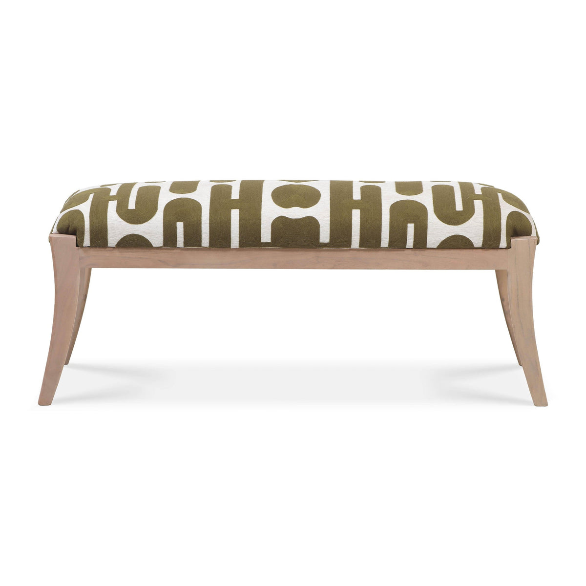 Arielle Olive & White Embroidered Bench | BeBoldFurniture
