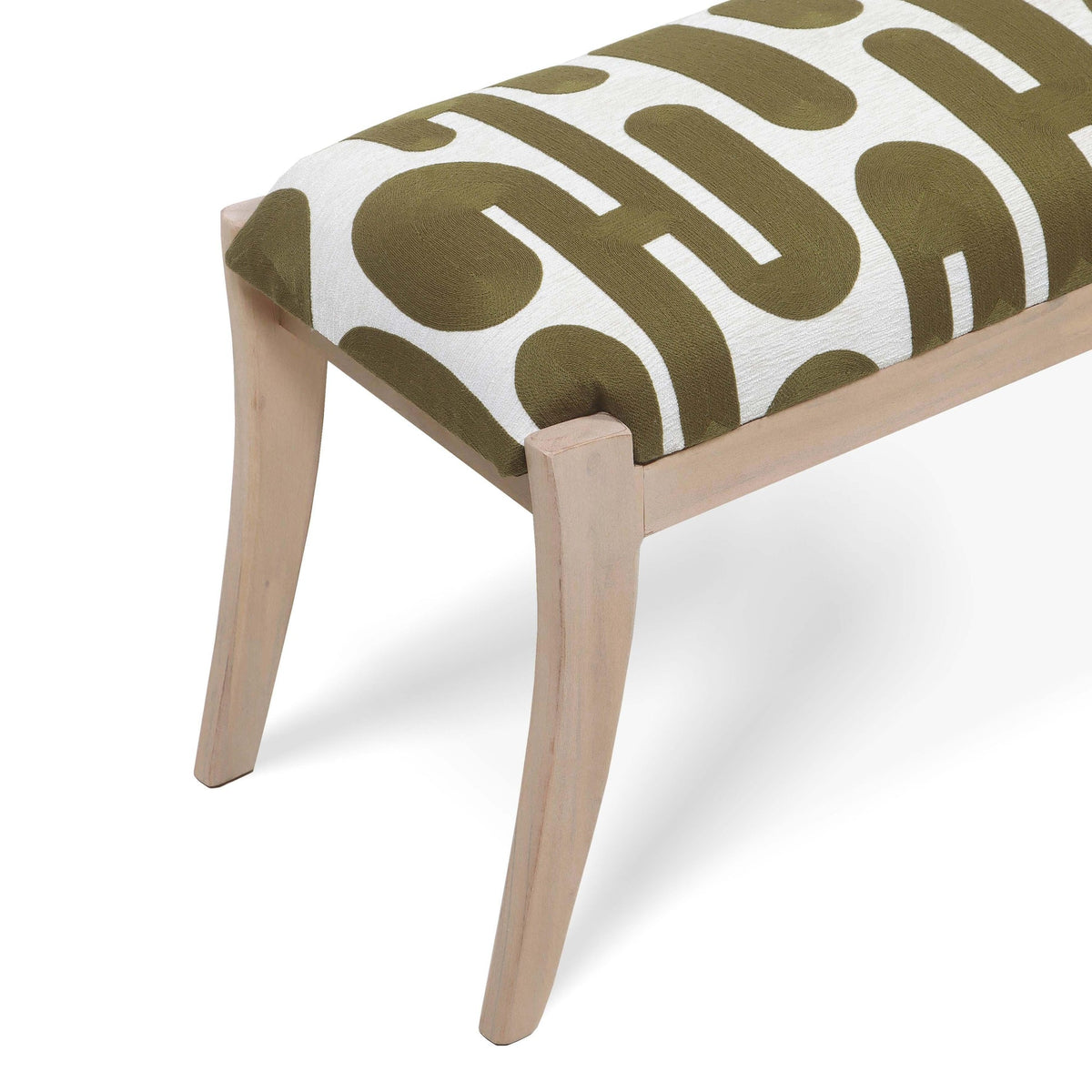 Arielle Olive & White Embroidered Bench | BeBoldFurniture
