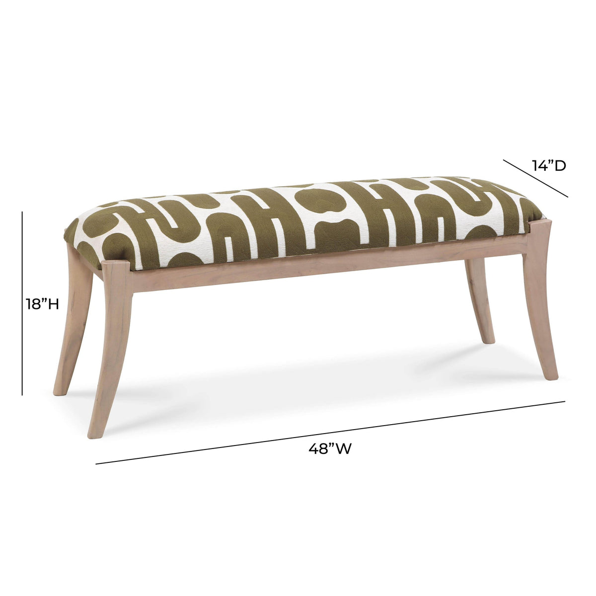 Arielle Olive & White Embroidered Bench | BeBoldFurniture
