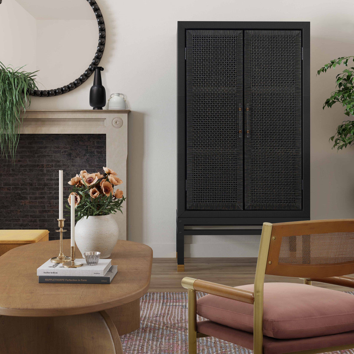 Amara Charcoal Woven Rattan Cabinet In Houston | BeBoldFurniture 