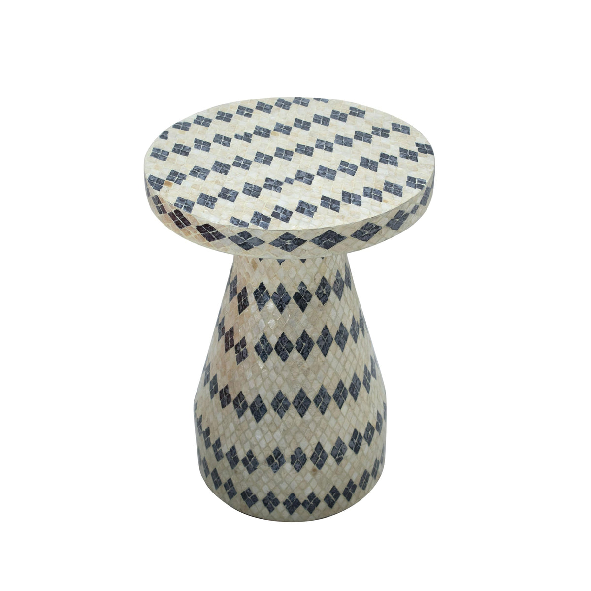 Halio Cream & Blue Checkered Shell Side Table | BeBoldFurniture