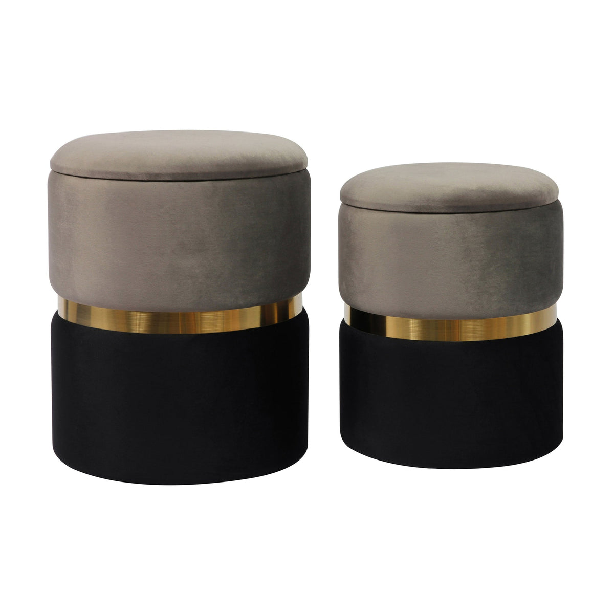 Gigi Grey Velvet Storage Ottomans - Set of 2 | BeBoldFurniture