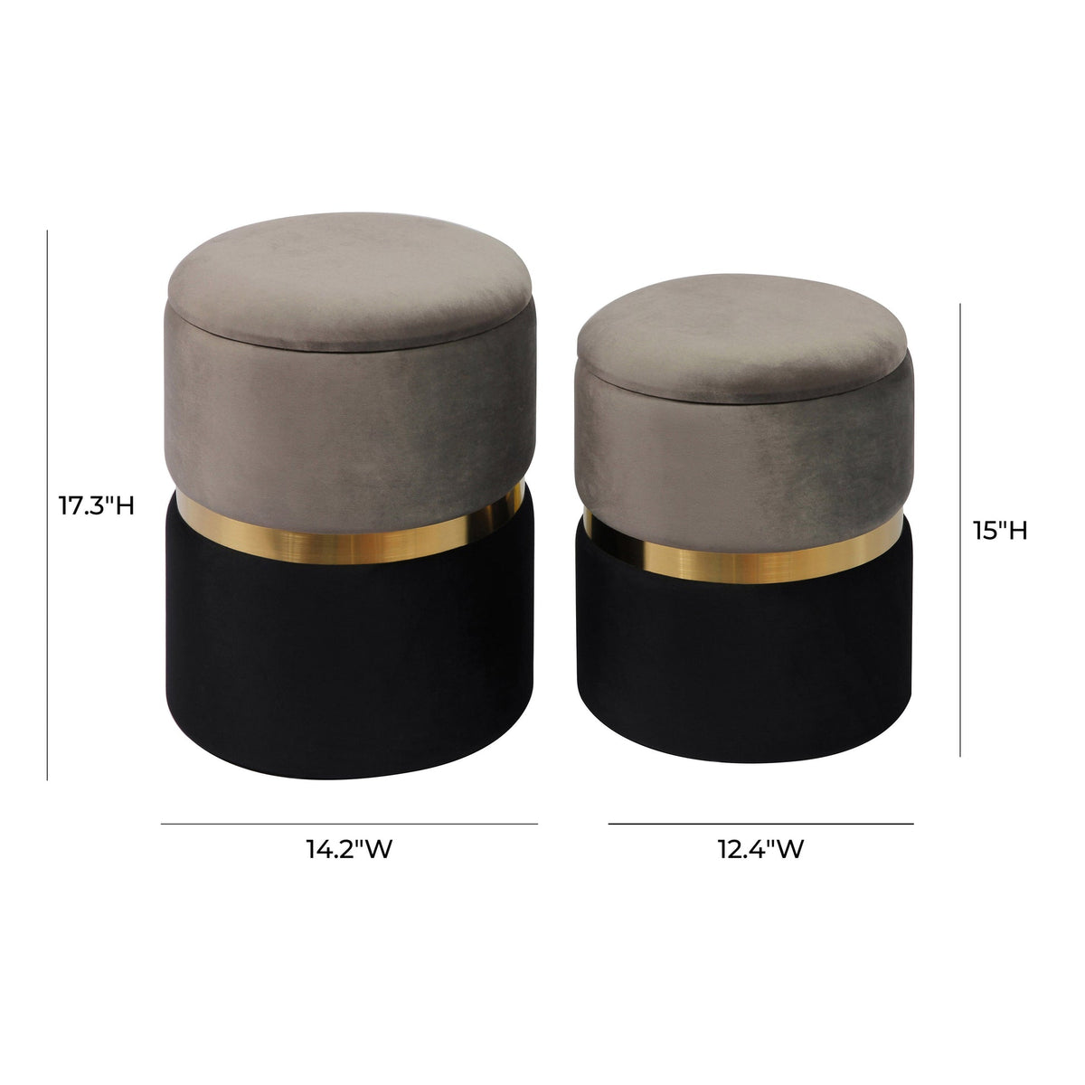 Gigi Grey Velvet Storage Ottomans - Set of 2 | BeBoldFurniture