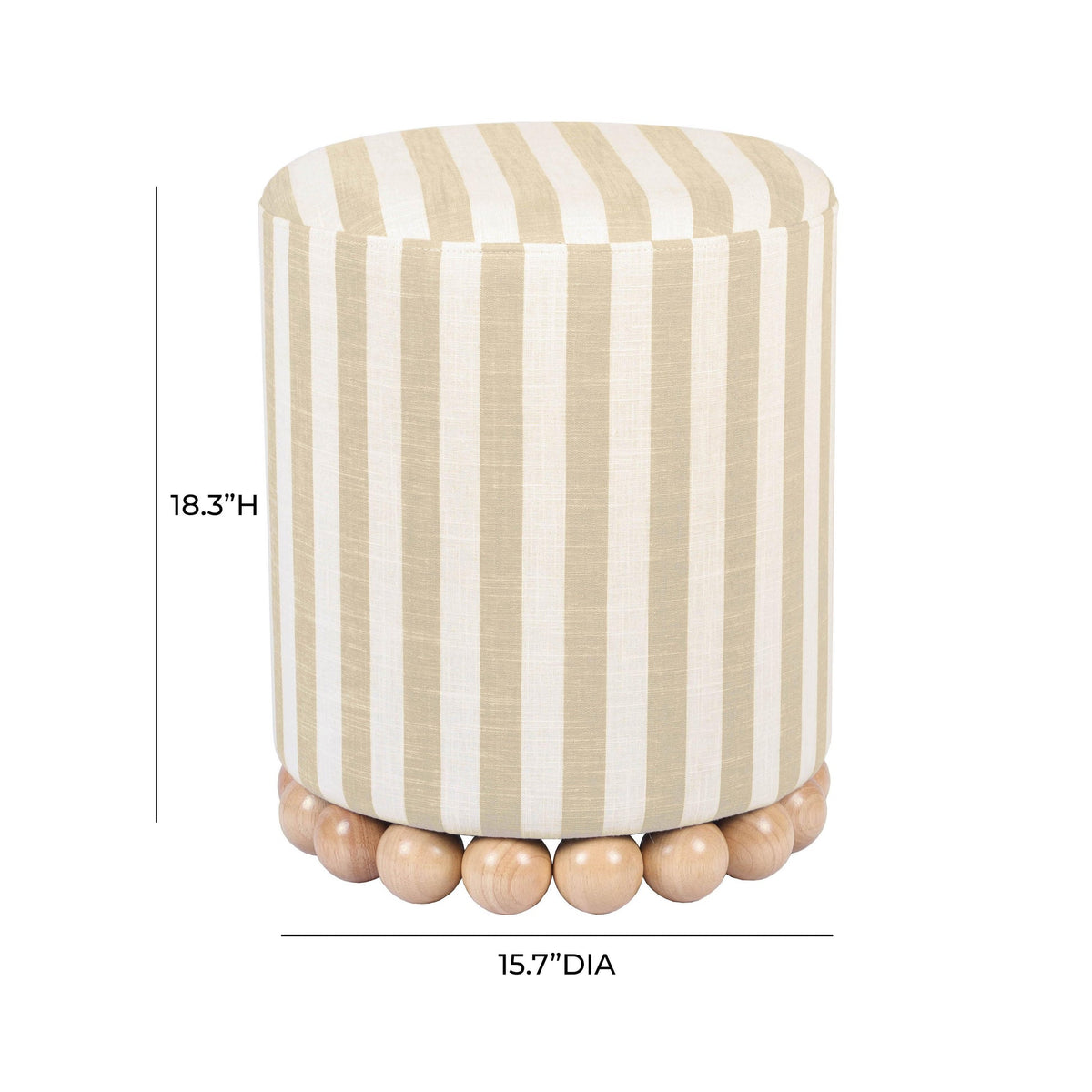 Dex Beige Striped Linen Ottoman | BeBoldFurniture