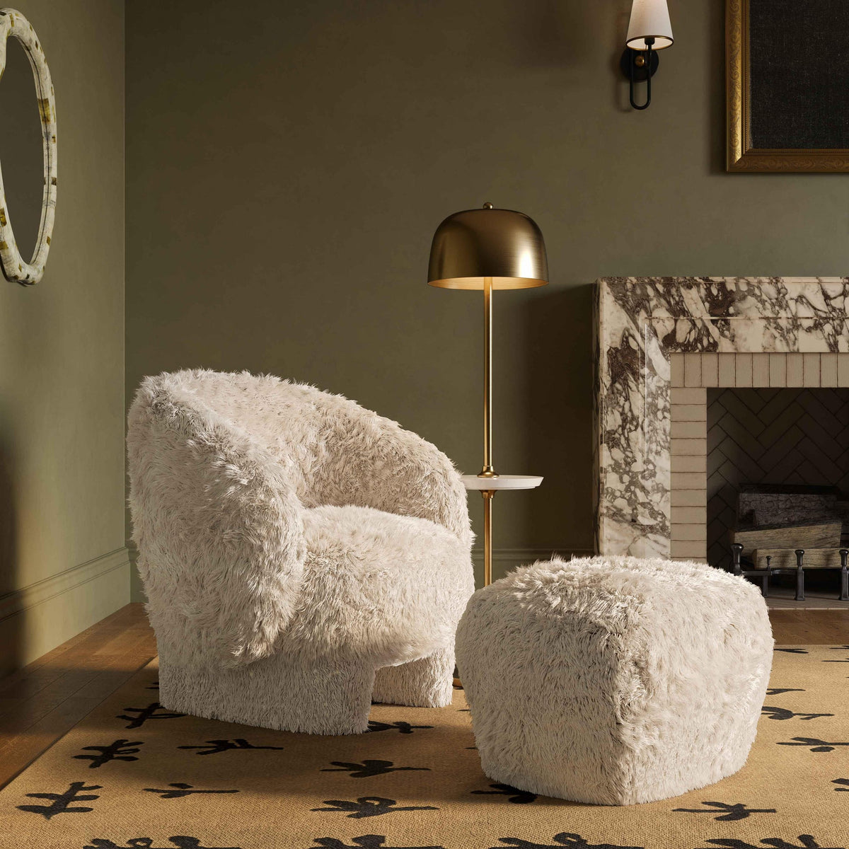 Britt Natural Vegan Shearling Ottoman | BeBoldFurniture