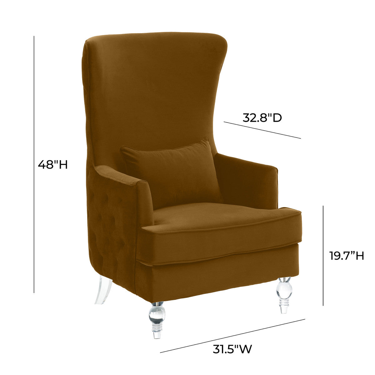 Aubree Cognac Velvet Chair with Acrylic Legs