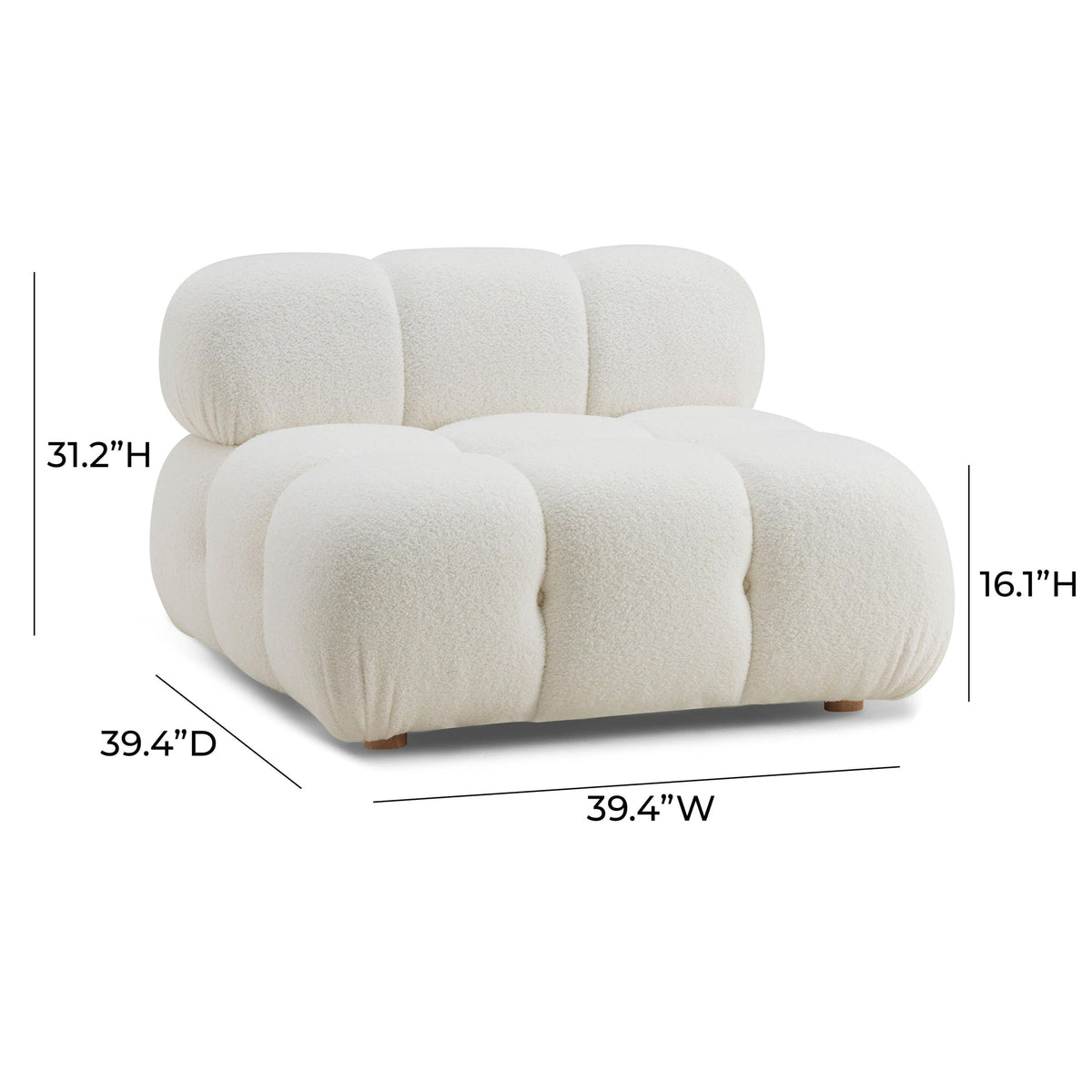 Calliope Cream Vegan Shearling Modular Armless Chair | BeBoldFurniture