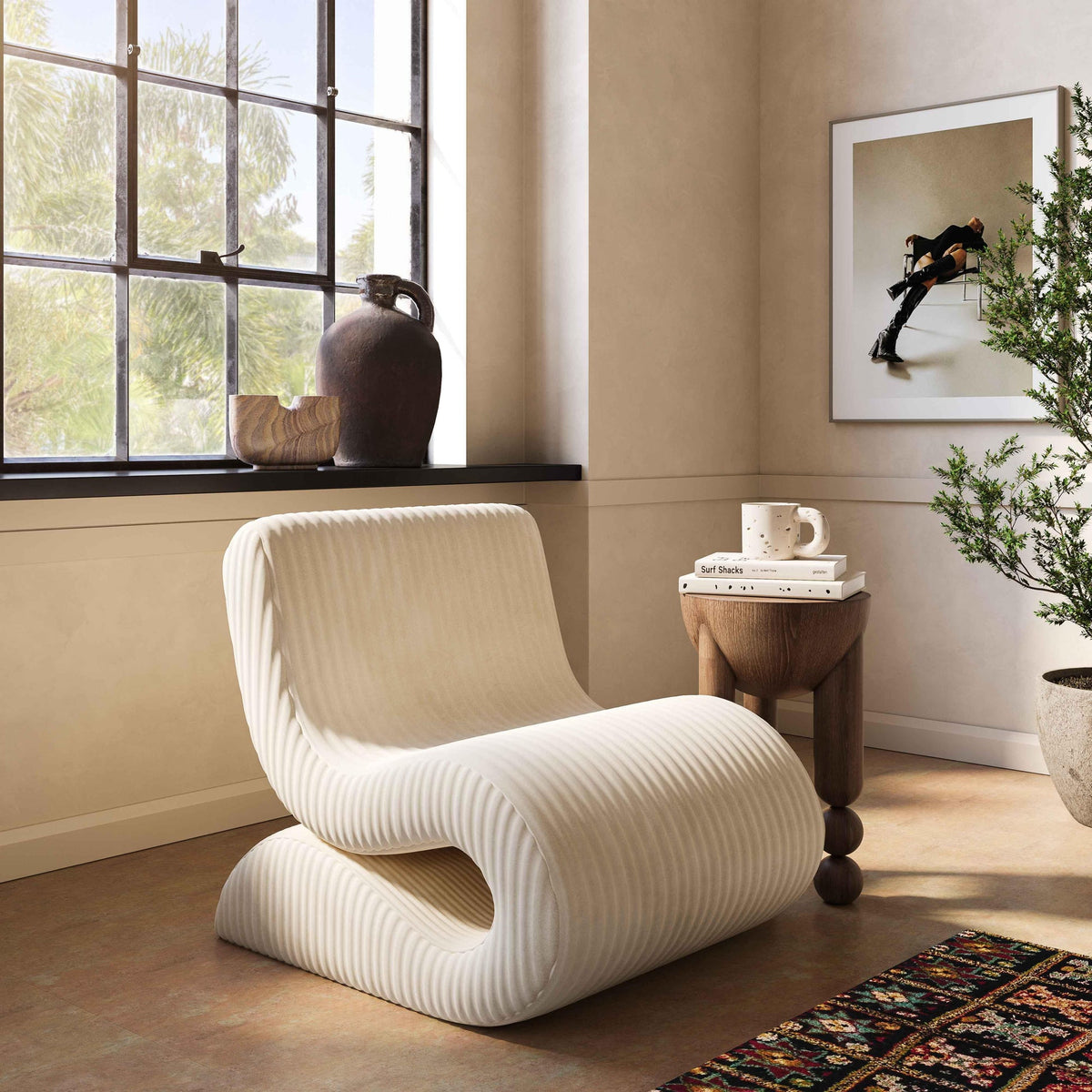 Senna Cream Oversized Corduroy Accent Chair | BeBoldFurniture