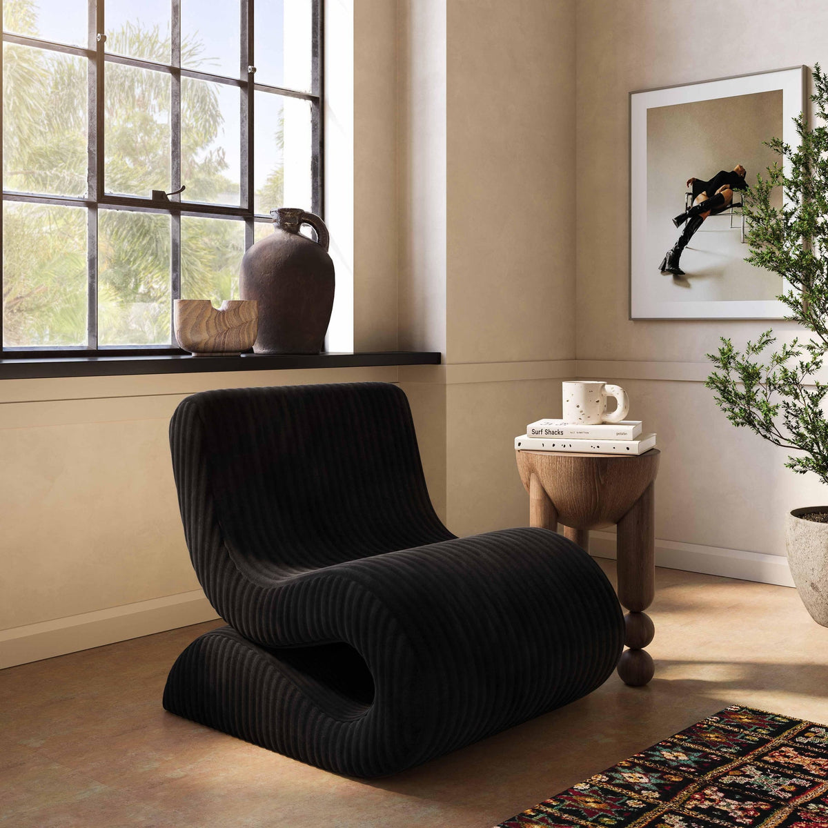 Senna Black Oversized Corduroy Accent Chair | BeBoldFurniture