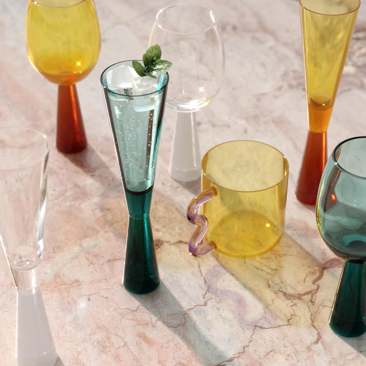 Flute Green Champagne Glasses - Set of 4 | BeBoldFurniture