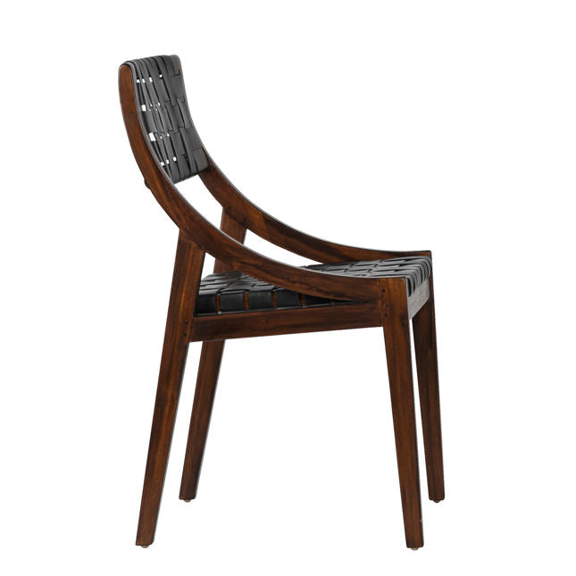 Camila Dining Chair Black Leather With Brown Frame | BeBoldFurniture