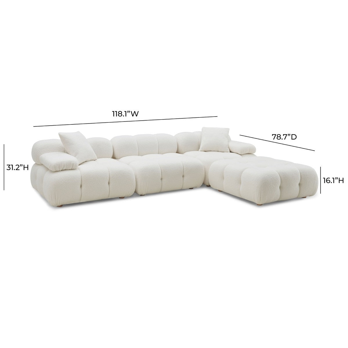 Calliope Cream Vegan Shearling 4-piece Modular Sectional | BeBoldFurniture