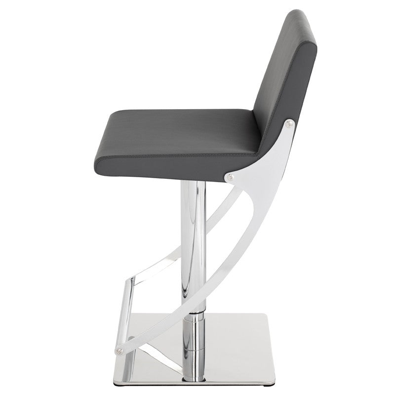 Swing Adjustable Stool Grey Naugahyde/Chrome Steel 16″ - Be Bold Furniture