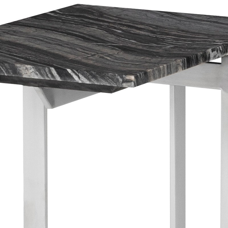 Dell Side Table Black Wood Vein Marble/Brushed Stainless 21.8″ - Be Bold Furniture