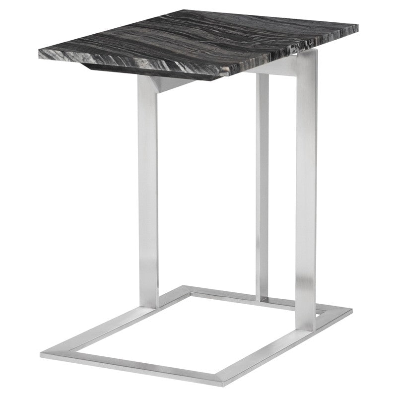 Dell Side Table Black Wood Vein Marble/Brushed Stainless 21.8″ - Be Bold Furniture