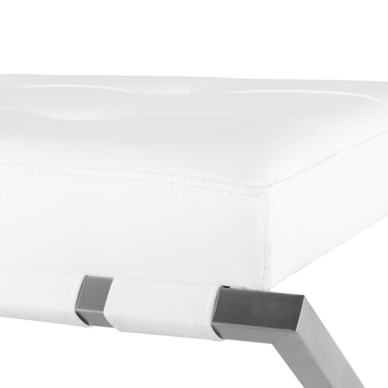 Auguste Bench White Naugahyde/Brushed Stainless 59″ - Be Bold Furniture