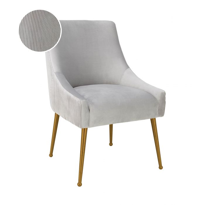 Beatrix Pleated Light Grey Velvet Side Chair - Be Bold Furniture